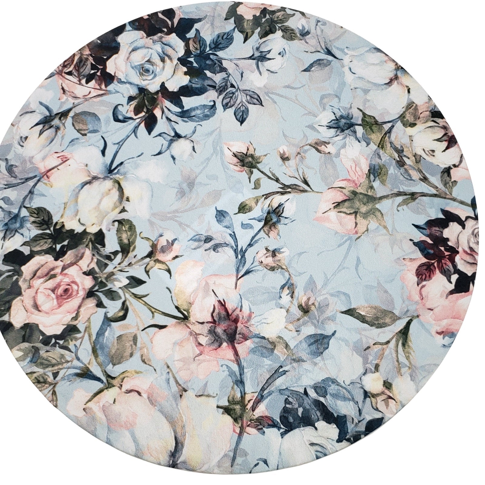 Set of 4 Round Placemats Covers 14 Dia inch Blue Floral Vintage