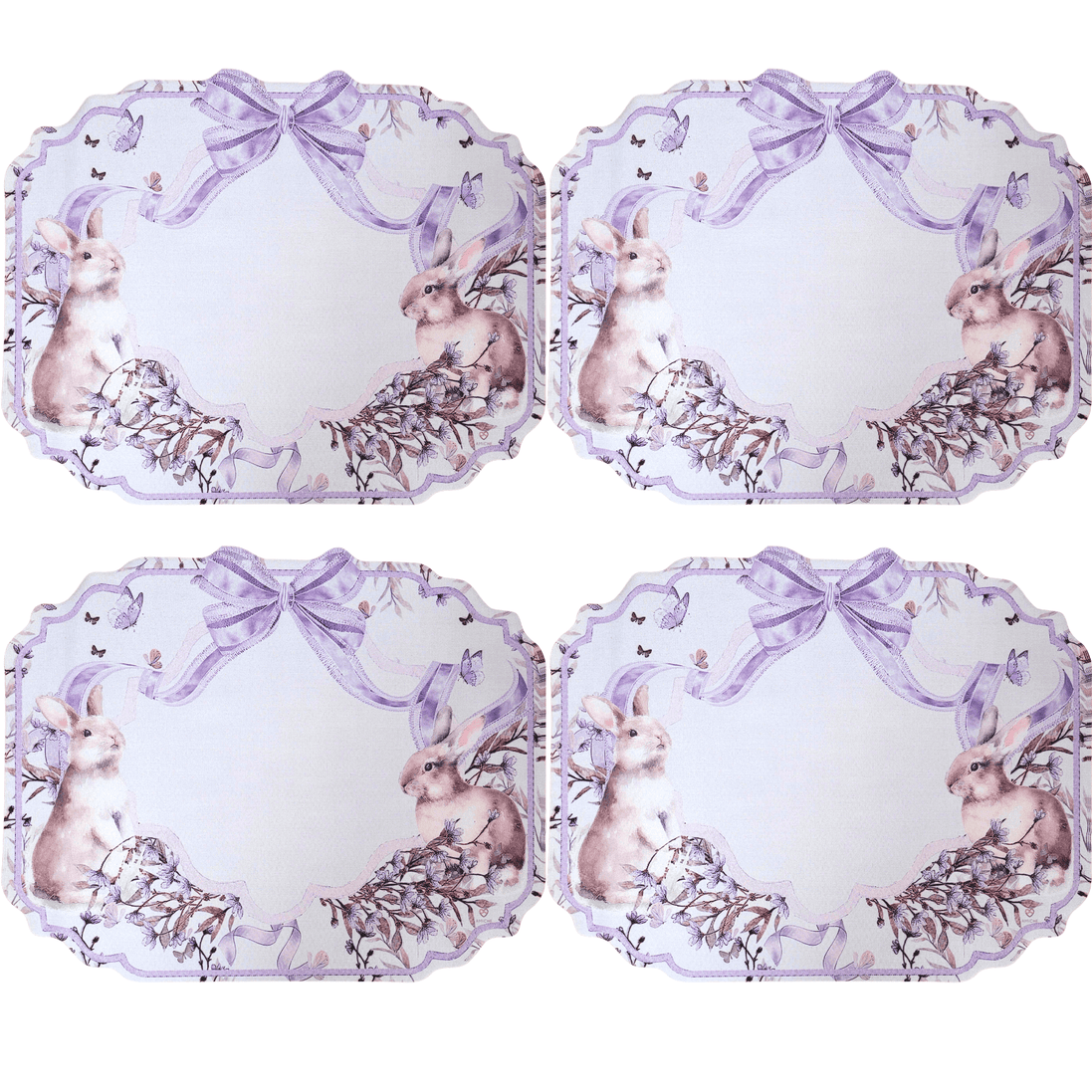 Set 4 Placemats Waterproof Lace Lilac Easter Bunny Gardens Non Slip Easy to Clean placemat, Reusable Placemats, Dining Table, TableSetting