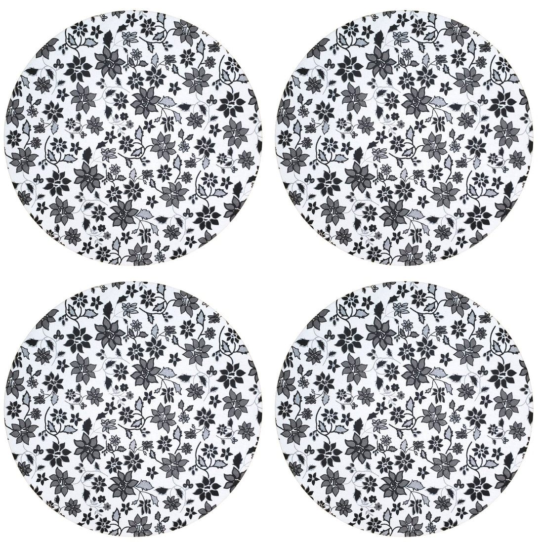 Charlo's Set of 4 Round Placemats Covers 14 Dia inch Floral Black