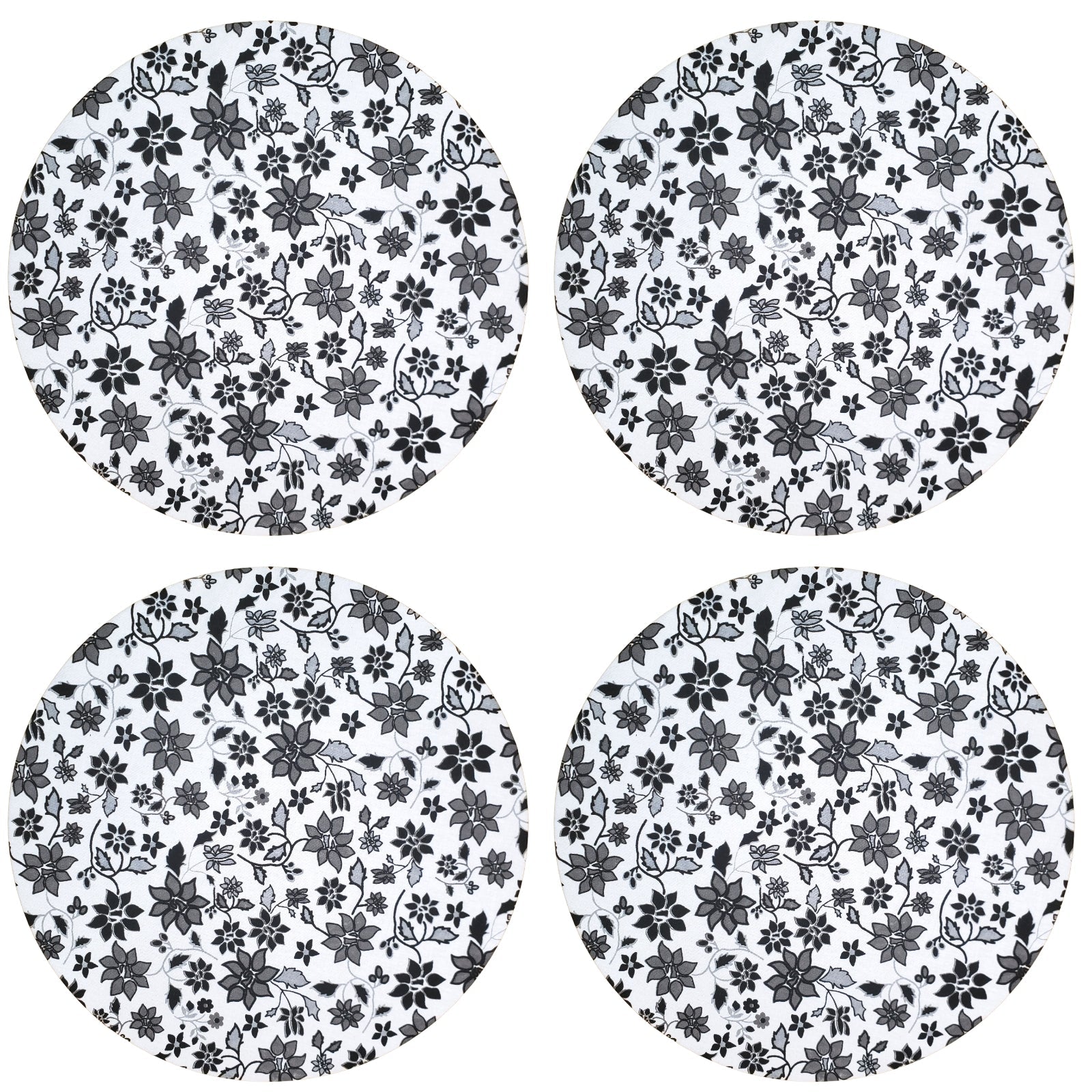 Charlo's Set of 4 Round Placemats Covers 14 Dia inch Floral Black