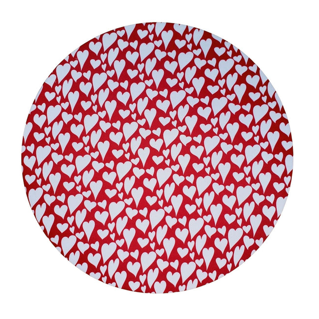 Set of 4 Round Placemats Covers Romantic Heart Red 14 Dia inch