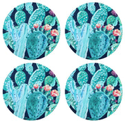 Set of 4 Round Placemats Covers Green Watercolor Cactus 14 Dia inch