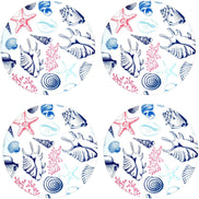 Set of 4 Round Placemats Covers Ocean White 14 Dia inch