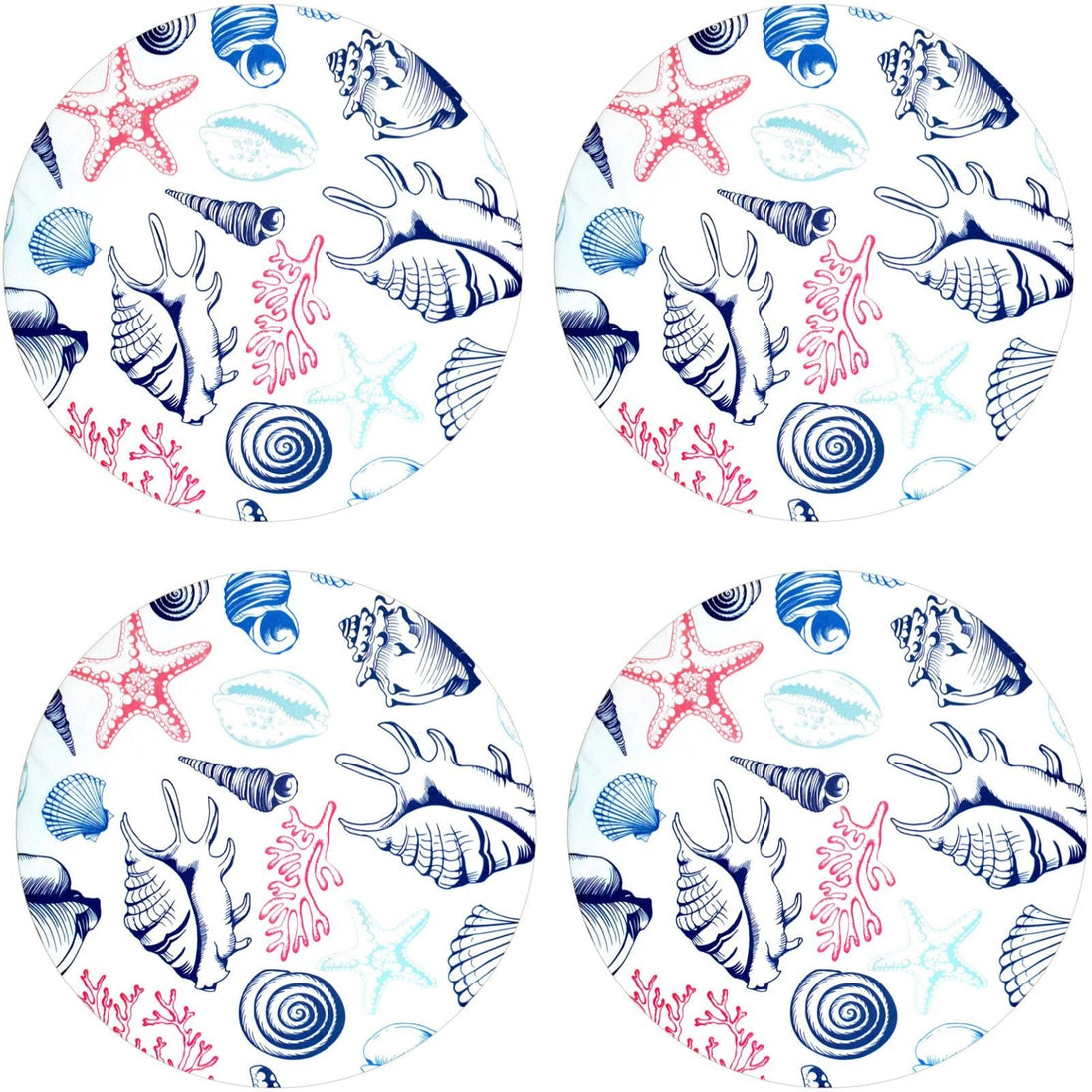 Set of 4 Round Placemats Covers Ocean White 14 Dia inch