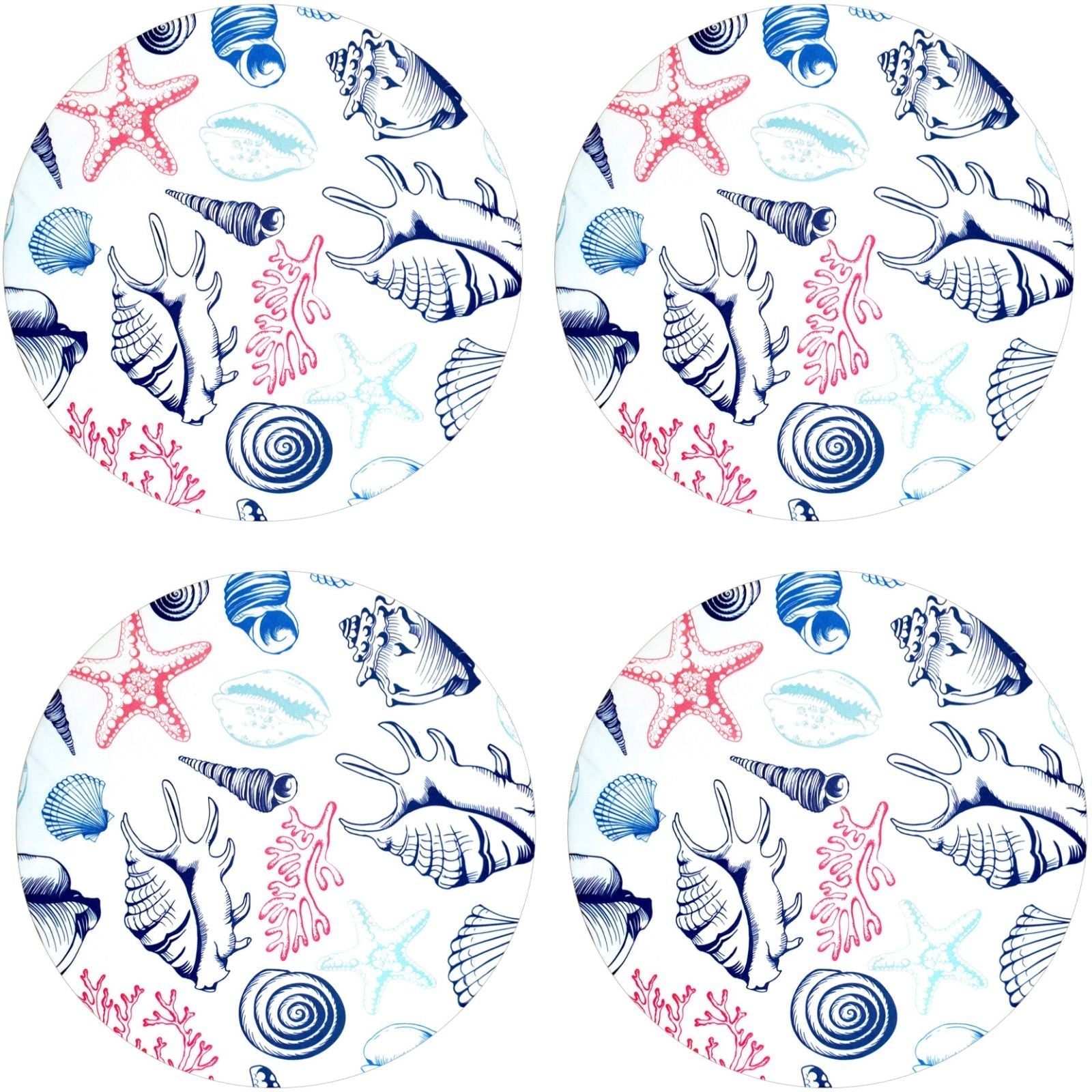 Set of 4 Round Placemats Covers Ocean White 14 Dia inch