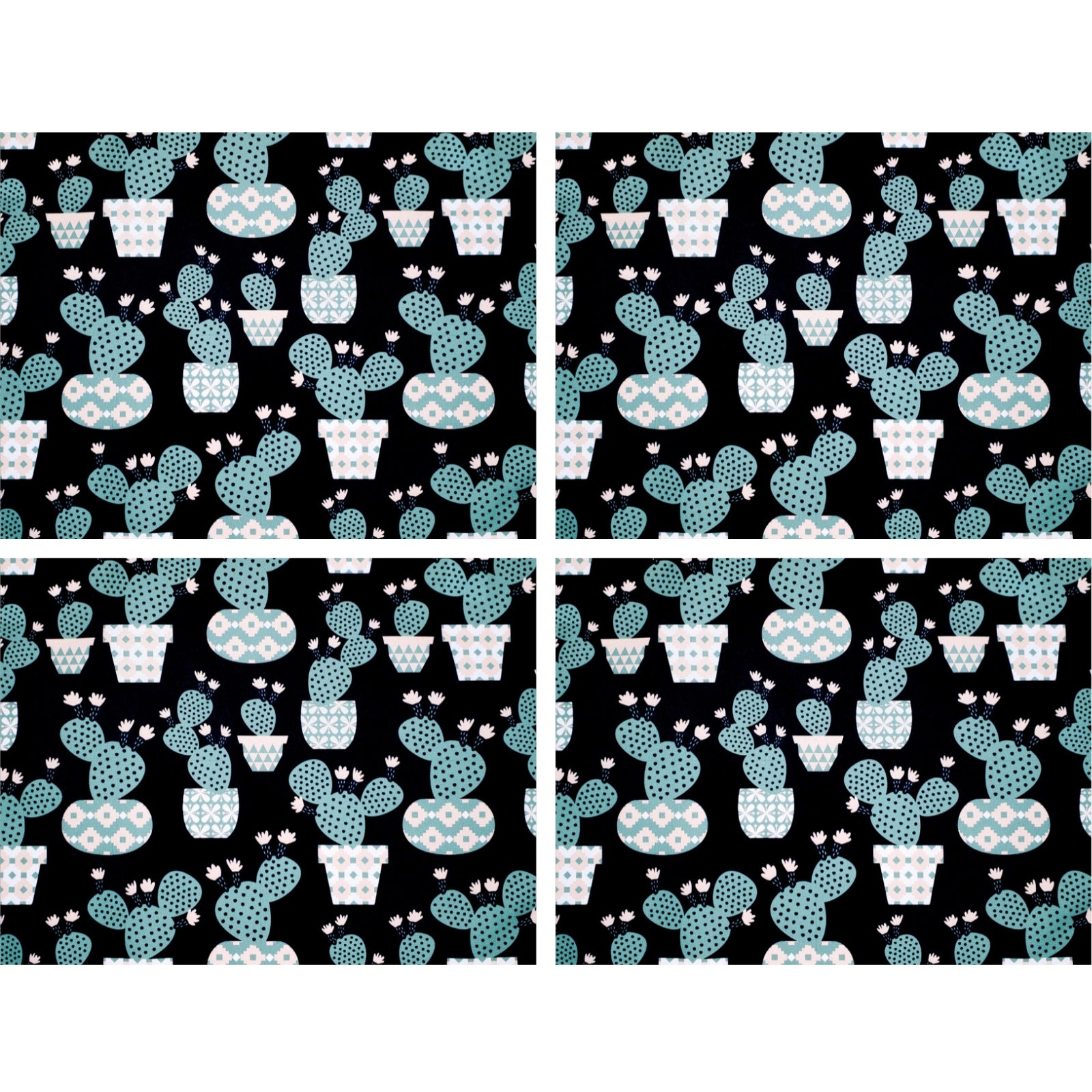 Charlo's Set of 4 Waterproof Rectangular Placemats Fun Cactus 17X13